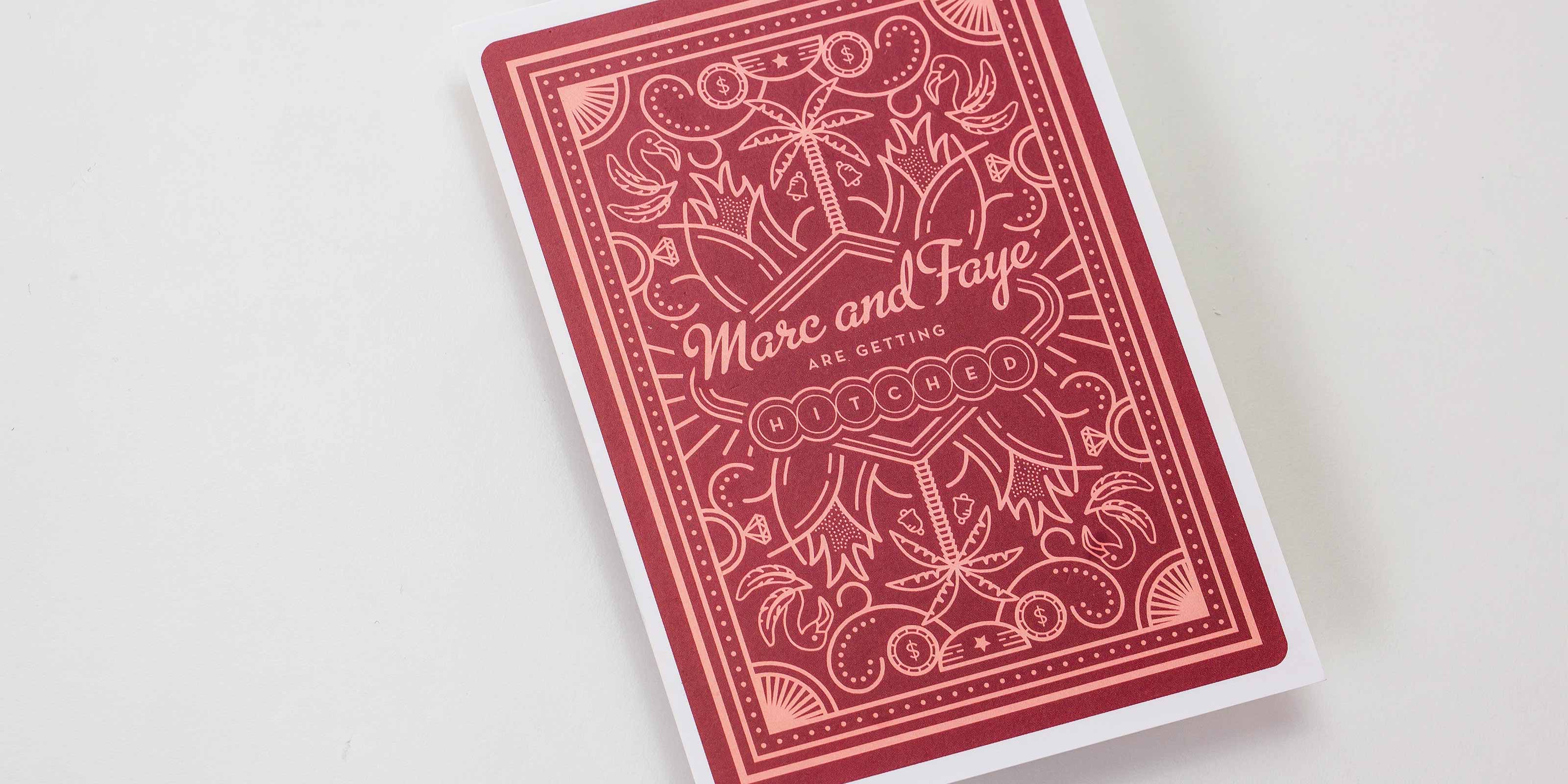 Creative playing card wedding invite back with pattern