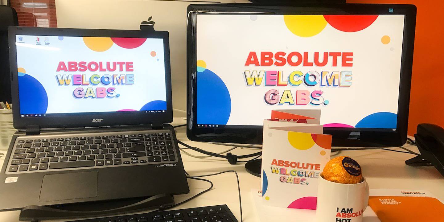 The desk arrangement to welcome me on my first day at Absolute