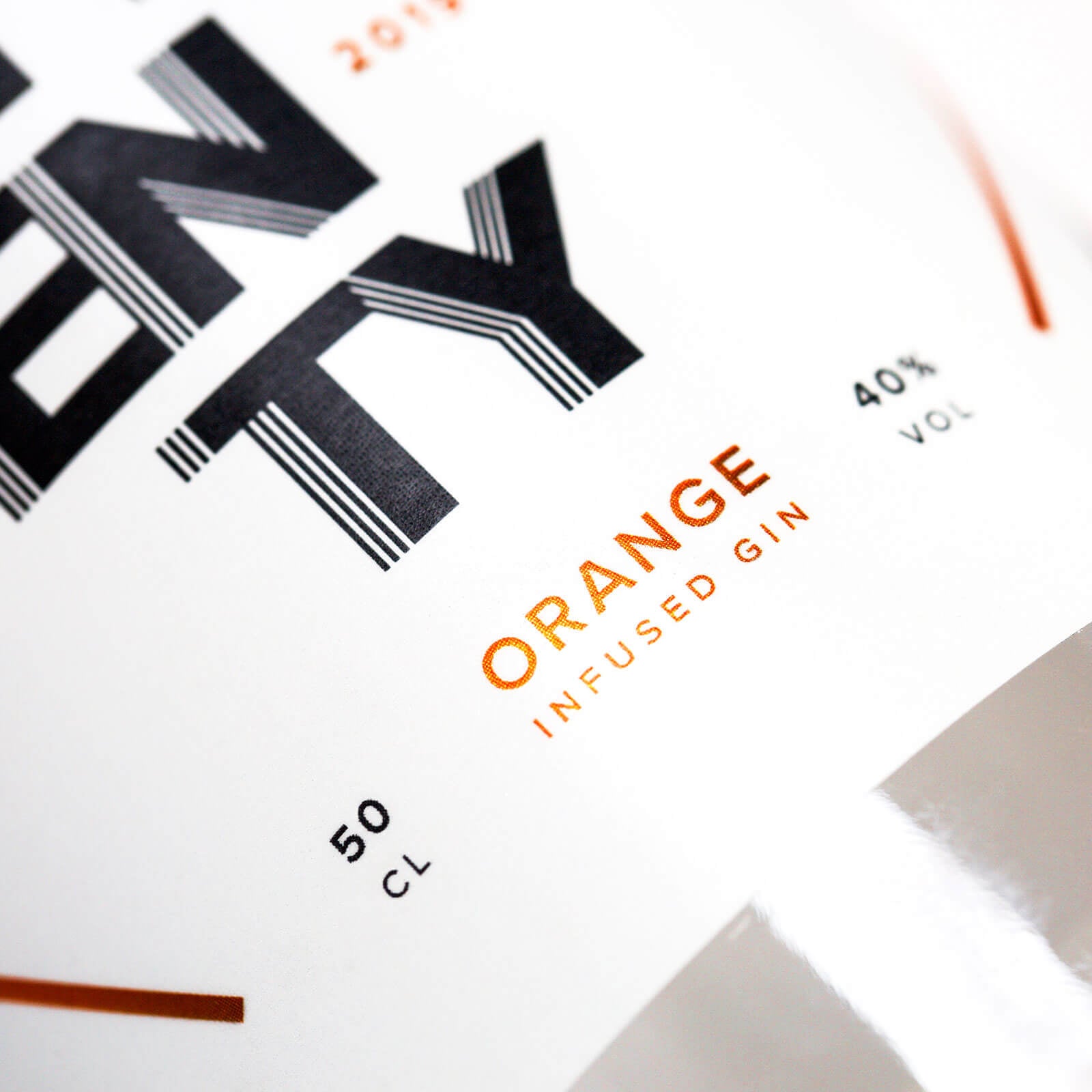 Label for the orange infused gin we created as part of the birthday campaign