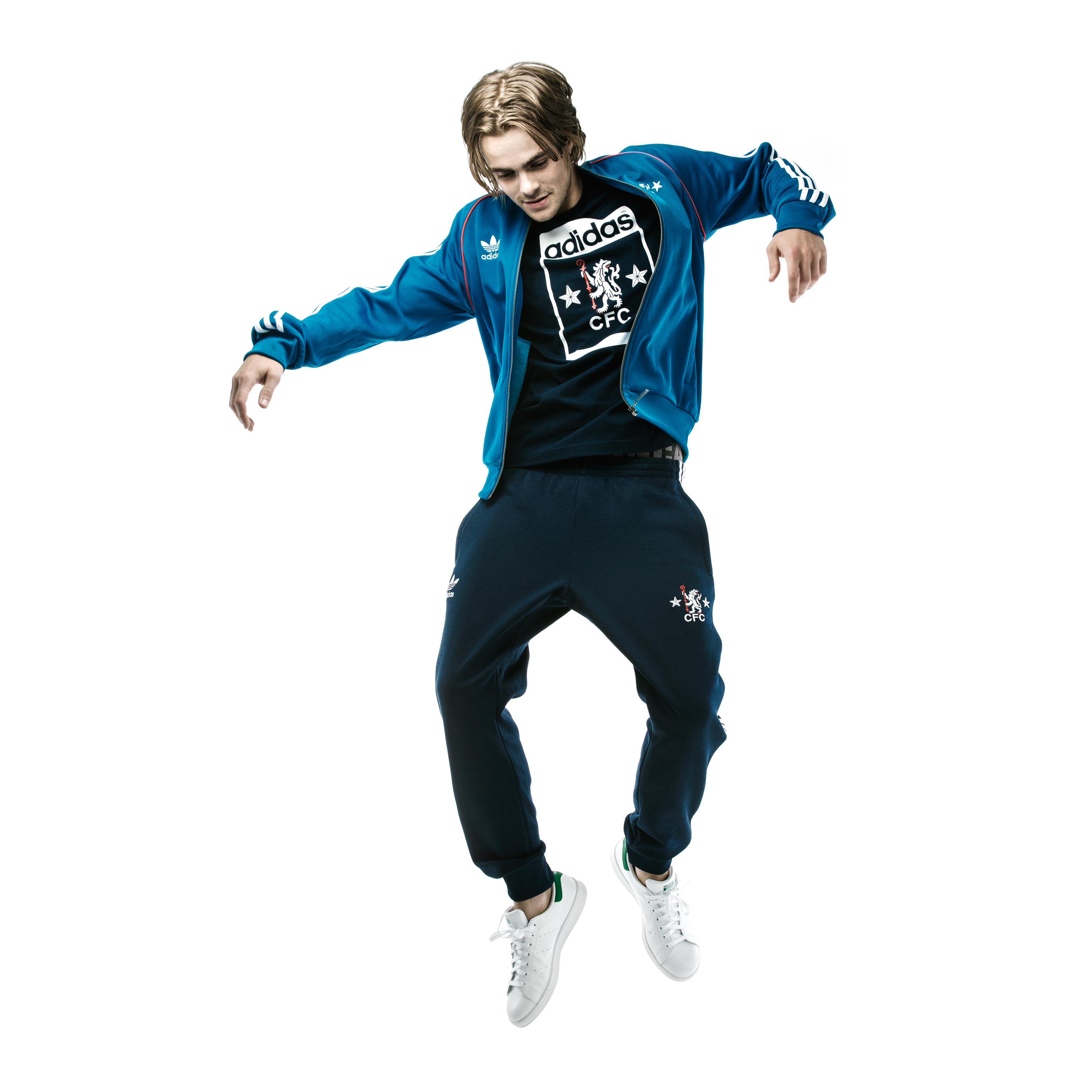 Lewis wearing a selection of Adidas Chelsea FC merchandise
