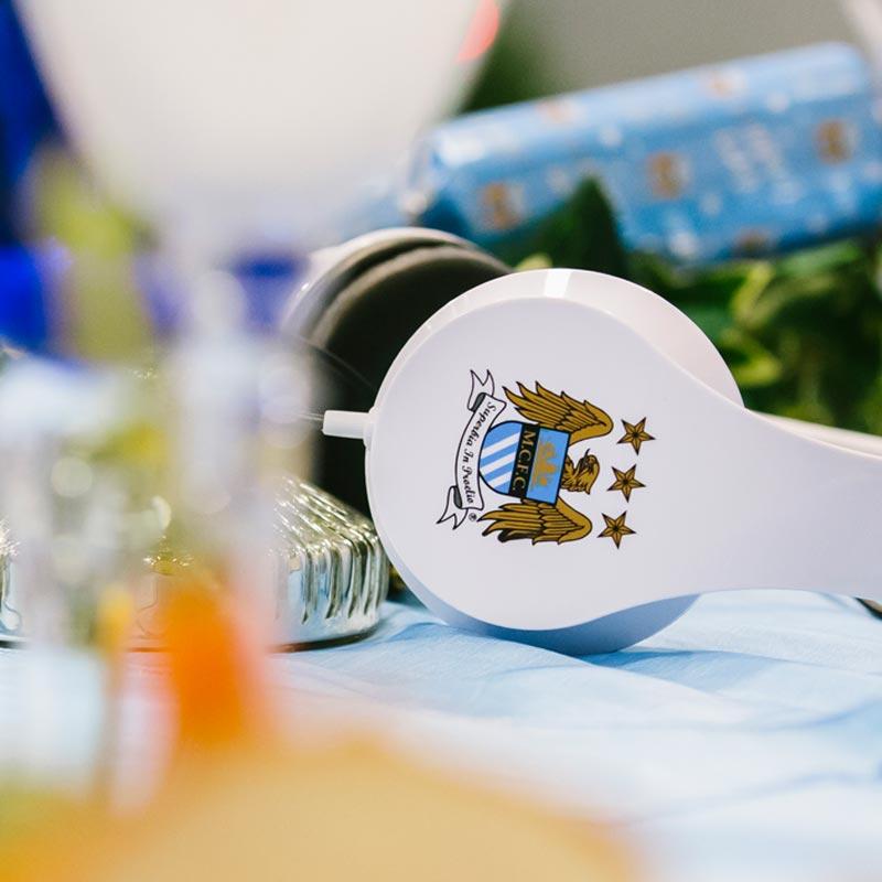All sorts of props from the Manchester City christmas range were on show, including these headphones