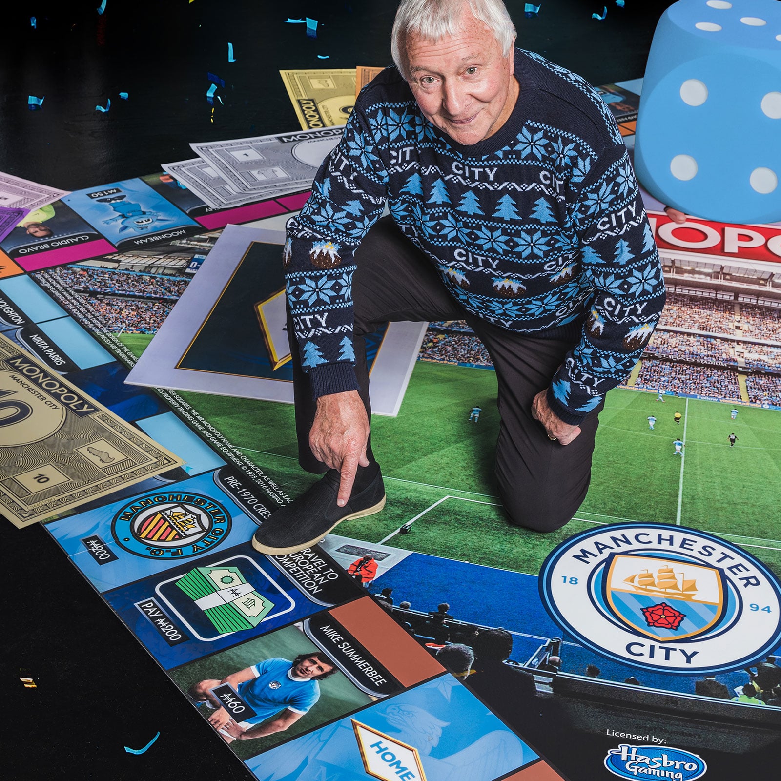 Mike Summerbee finds himself on the Big City Christmas campaign Monopoly board