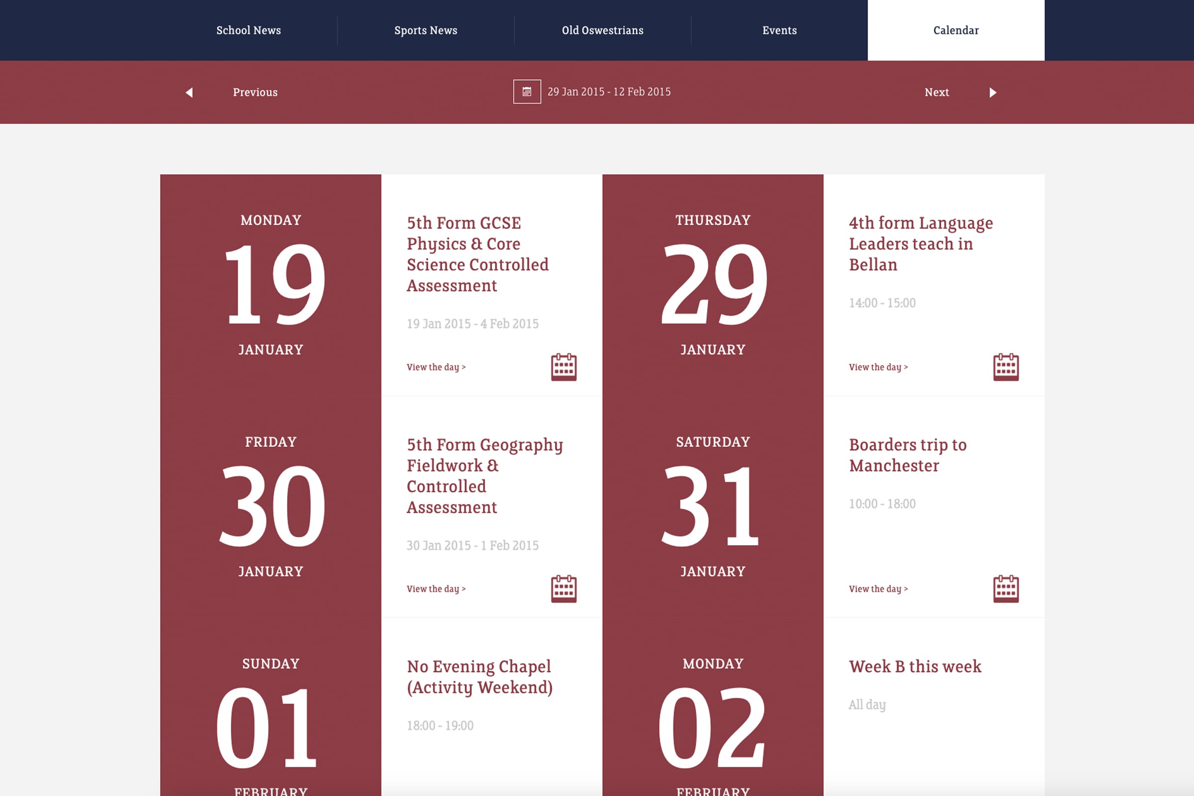 Absolute developed a sophisticated calendar module for the school's events
