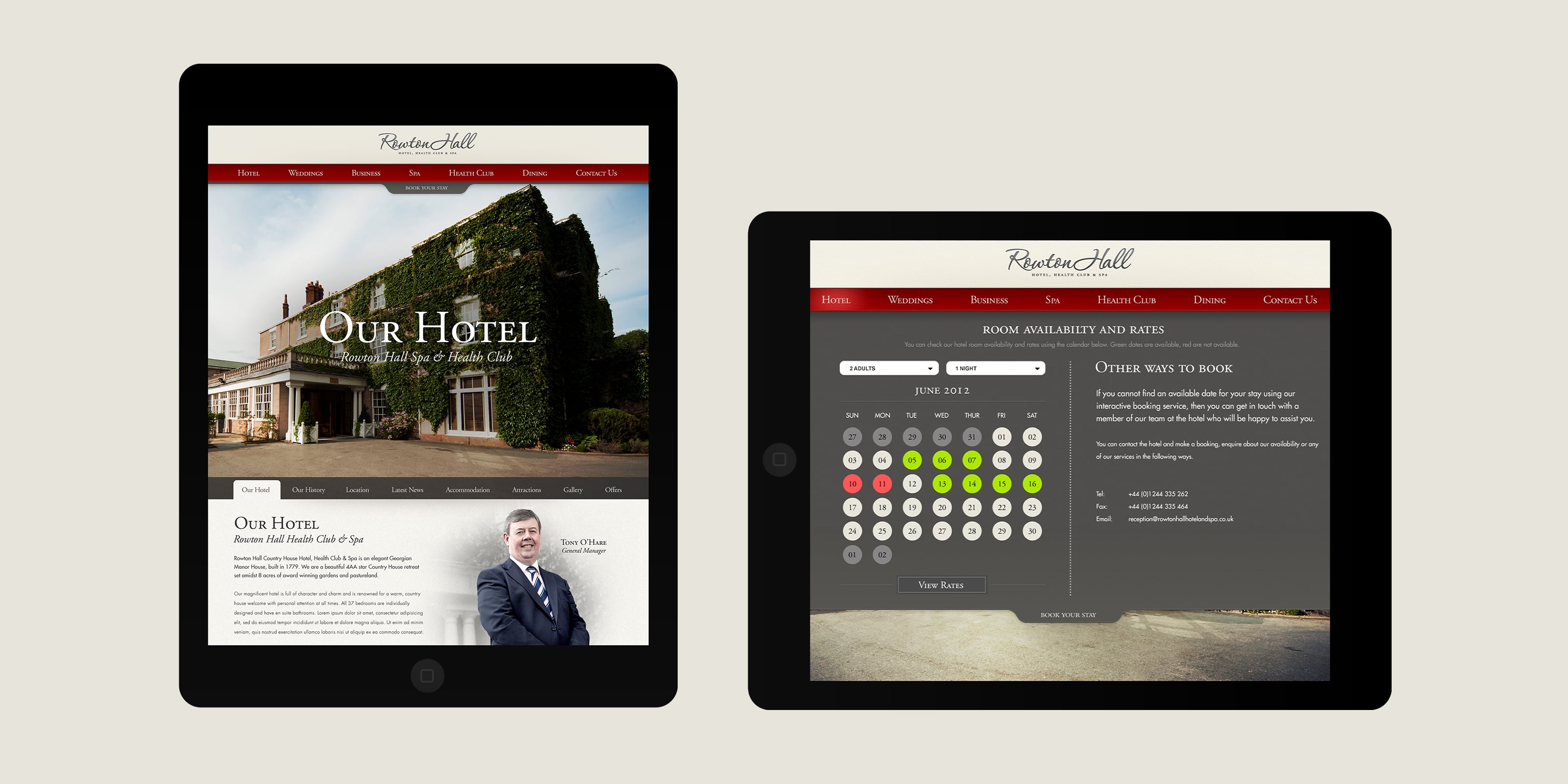 Absolute designed a fully responsive website for Rowton Hall using a bespoke CMS