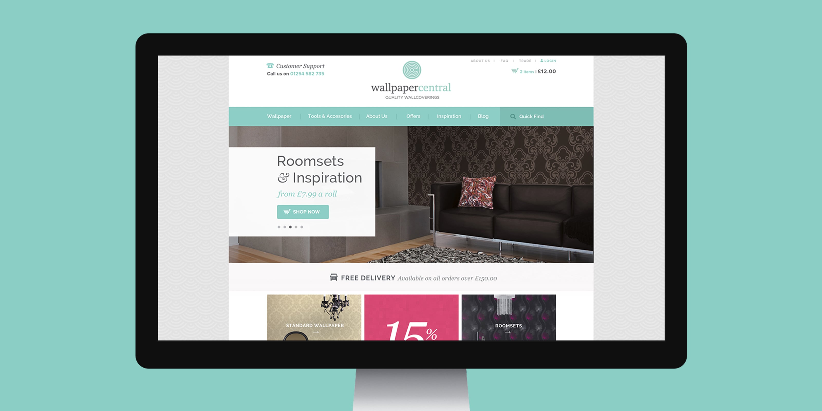 A brand new e-commerce website for Wallpaper Central, built using CMS Magento