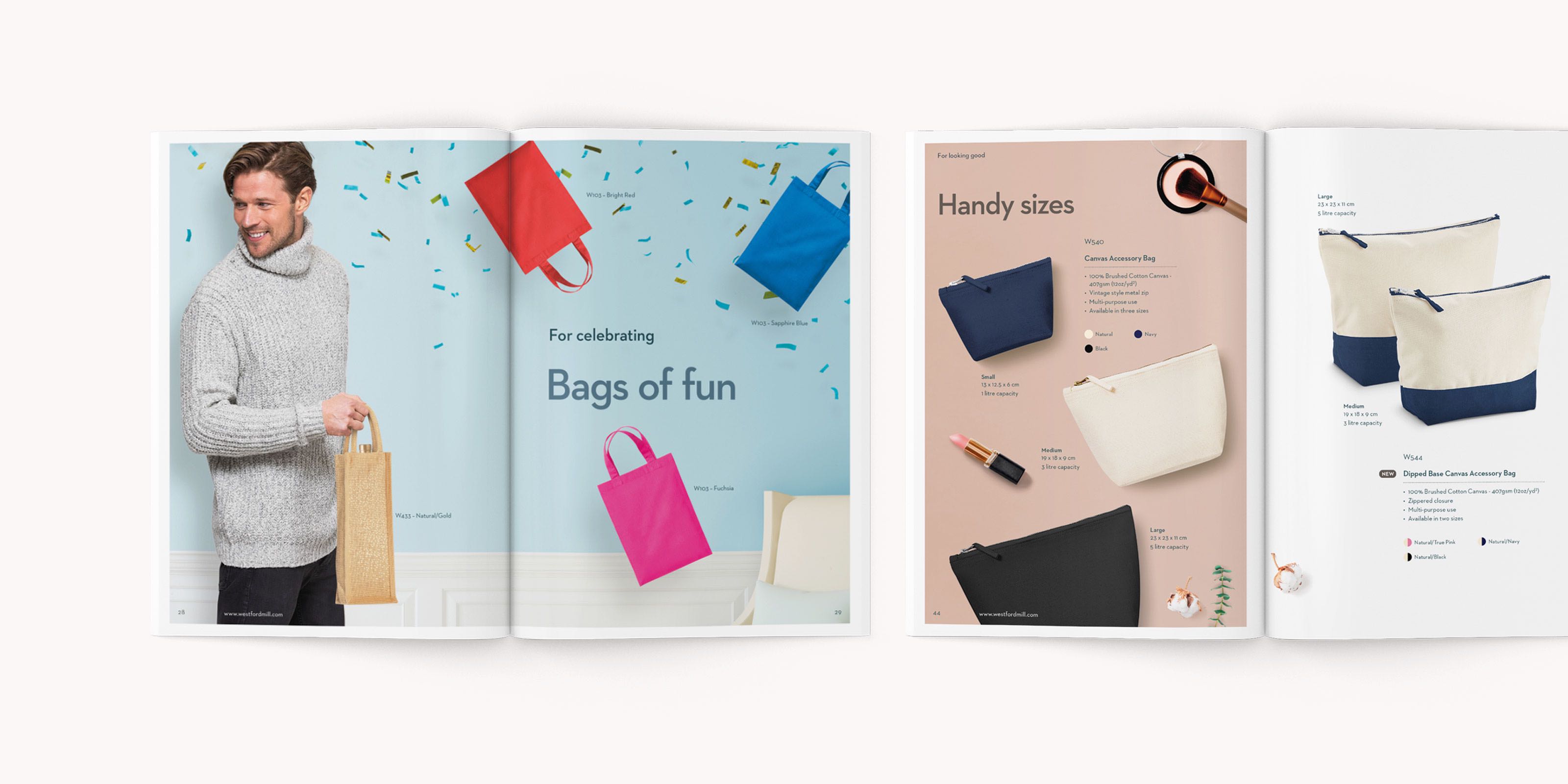 Double page spread and product spread from Westford Mill brochure