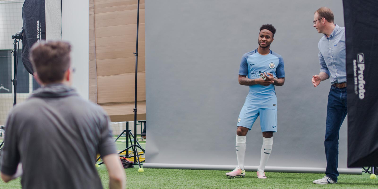 Manchester City Photoshoot Behind the Scenes Mark and Simon directing Raheem Stirling