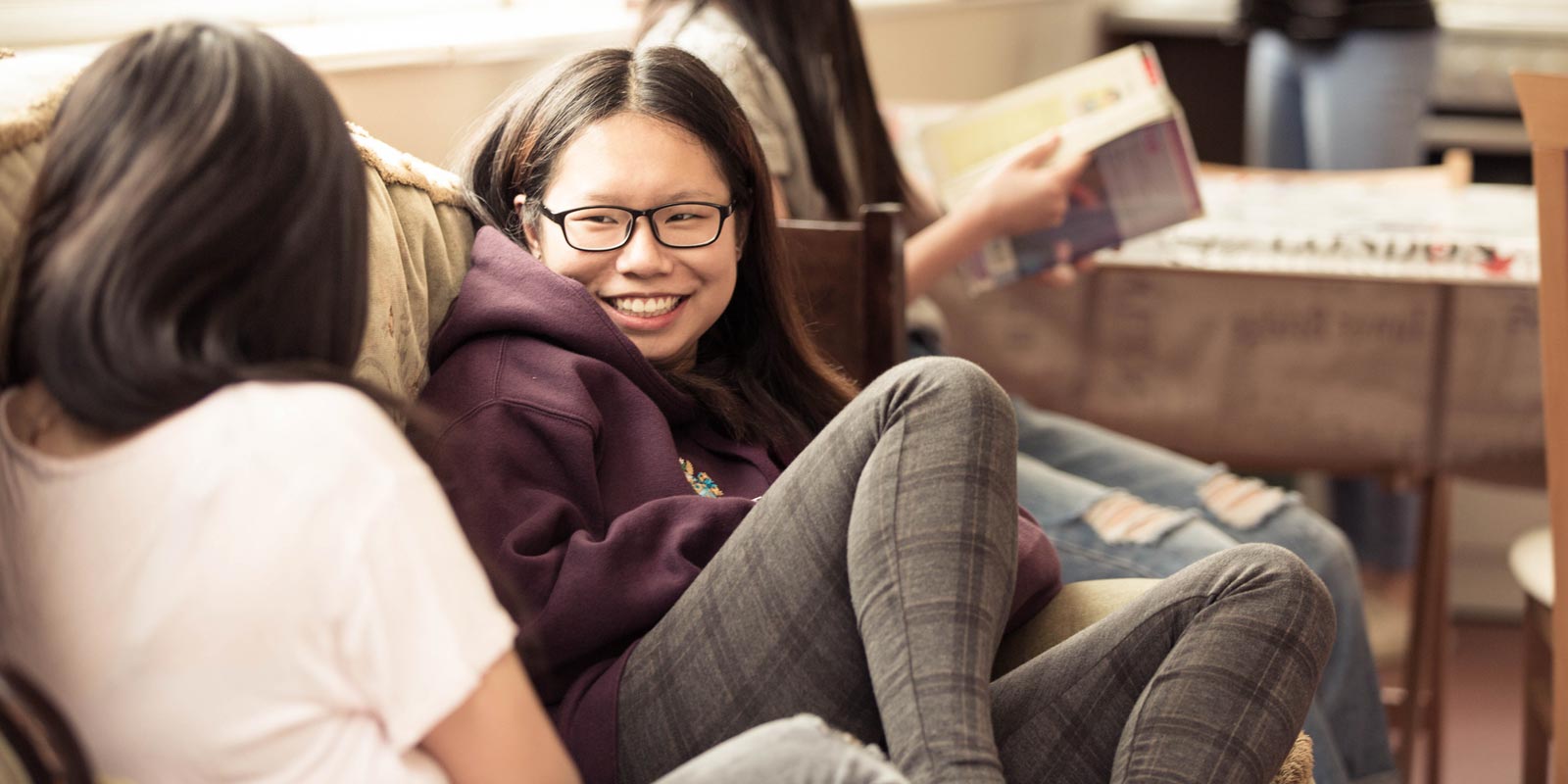 Senior students socialising in the common room