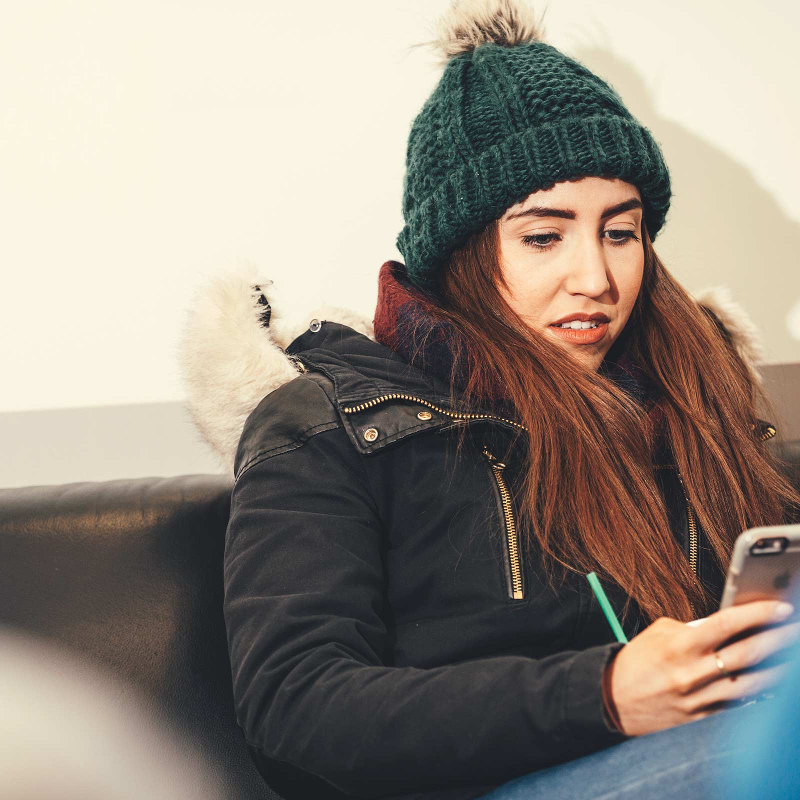 Female student on mobile phone at QUB